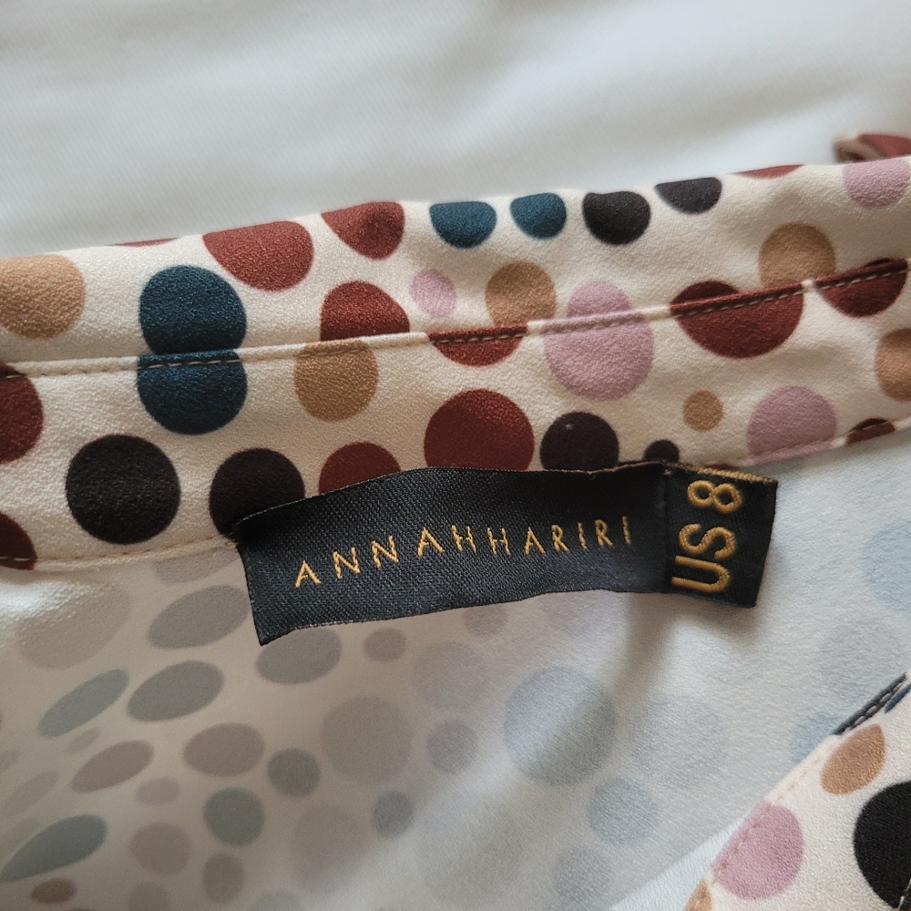Annah Hariri Rainbow Polka Dot Pleated Long Sleeve Maxi Dress Size 8 - Picture 15 of 16